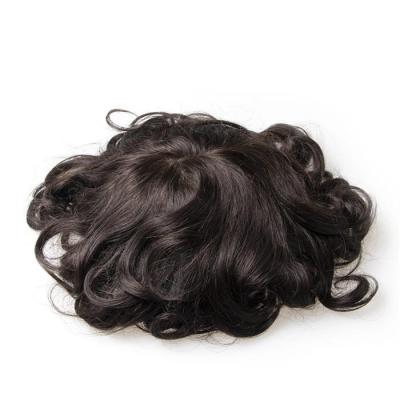 China Mono Mesh Lace+Poly(PU) Lace and Natural Remy Indian Human Hair Black Men Replacement Hairpiece PU Handmade Wig Hairpiece for sale