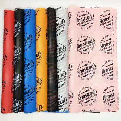 China Custom Logo Greaseproof Printing Folded Food Wrapping Paper For Outlet And Liner for sale