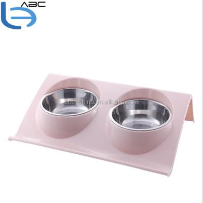 China Double Dog Sustainable Pet Bowl Feeding Station , Stainless Steel Water And Food Bowls for sale