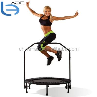 China Foldable Collapsible Trampoline Cardio Trainer With Bar Handle Black Bounce Up Handrail Adjustable Fitness Trampoline for sale