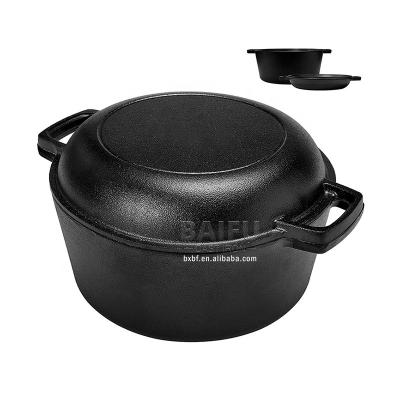 China Sustainable Hot Selling Amazon Dutch Double Oven Pre-Seasoned 2 In 1 Multi Cooker 2 Piece Cast Iron Set Combo Cooker Cover Converts To Skillet for sale