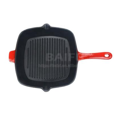 China General use for gas factory wholesale enameled square cast iron skillet grill pan and induction cooker with pour spout ribbed cast iron grill pan for sale