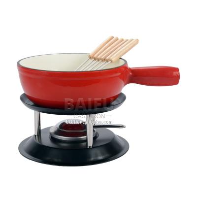 China Available CLASSIC decal cast iron enamel fondue set with fondue forks cheese fondue set Swiss traditional cheese melting pot for sale