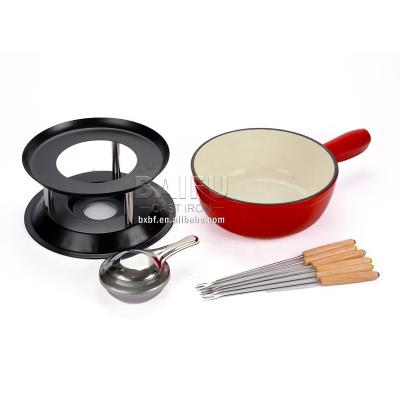 China Best Viable Factory Price Customized Amazon Hot Selling Enameled Cast Iron Fondue Set Cheese Crucible Fondue Pot Chocolate Fondue Set for sale