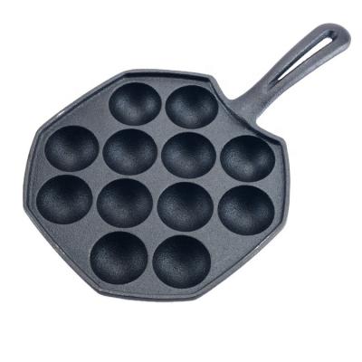 China Japanese Zen 12 Hole Takoyaki Grill Pan Pancake Pan Pre-seasoend Cast Iron Octopus Balls Maker Square Pan Cake Pan for sale