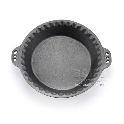 China Factory Price Viable Pre-Seasoned Amazon Cast Iron Pie Casserole With Spiky Edge Mini Round Pie Pizza Baking Dish Big Small for sale