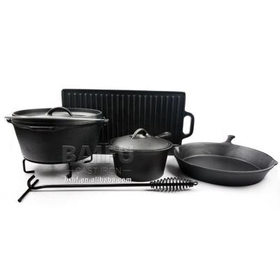 China CLASSIC Cast Iron 7pcs Cookware Set Camping Cookware Set with Wooden Box, Pots and Pans Set, Kitchen Cookware Set for sale