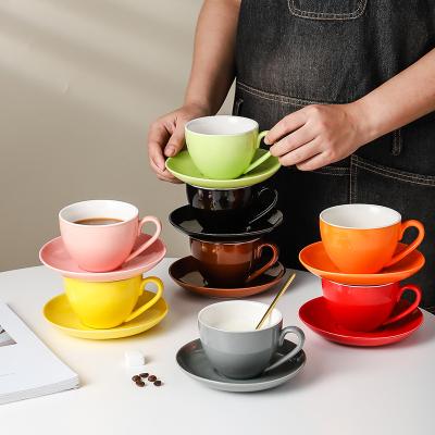 China 220ml 300ml Viable Custom Glazed Ceramic Cappuccino Espresso Coffee Latte Cup With Saucer for sale