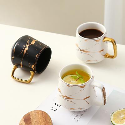 China Viable Nordic Style Porcelain Tea Espresso Cappuccino Cups Gold Rim Marble Luxury Ceramic Coffee Cup and Mug for sale