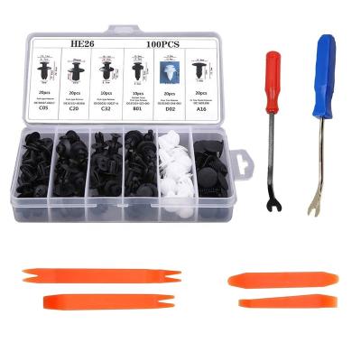 China Automotive parts 100 pieces, 6 kinds of plastic nylon fasteners for car clips, 6 kinds of dismantling tools for sale