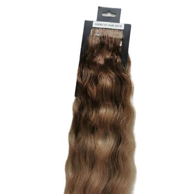 China Silky Straight Wave Russian Tape In Hair Wavey Hair Texture With Customize Hair Extension Packaging for sale