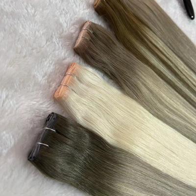 China Silky Straight Wave Thick End 100% One Donor Human Hair Injected Invisible Hair Weft Holes for sale