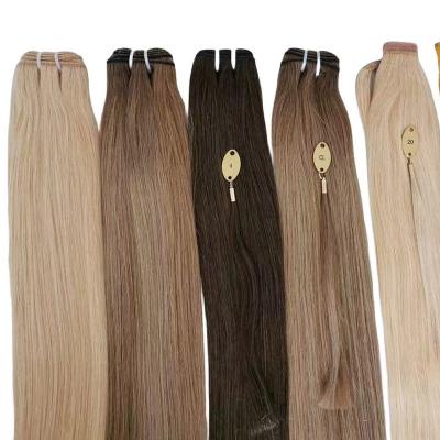 China Silky Straight Wave Peruvian Soft Silky Human Hair Ombre Balayage Color Skin Weft Machine Hair Weft Extension for sale