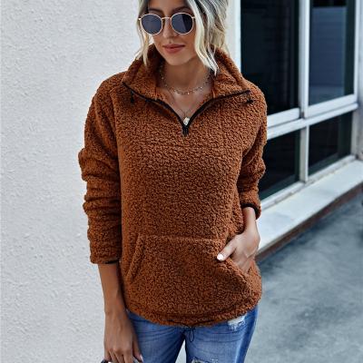 China Anti-wrinkle fleece Sherpa women hoodies ladies warm comfortable sweatshirts pocket pullovers for sale