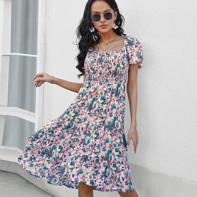 China Elastic Dry Cleaning Gypsy Printed Short Sleeve Women's 2022 Summer Casual Dress for sale