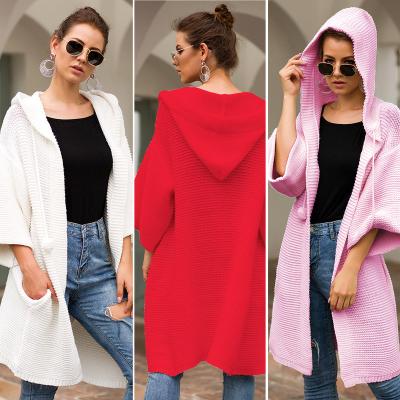 China New Winter Anti-Shrink Sweater For Women 3/4 Long Sleeve Women Sweater Jacket Oversized Thick Knitted Cardigan With Hoody for sale