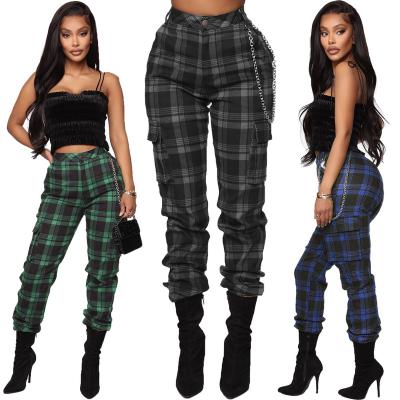 China 2022 New Anti-wrinkle Accessories Chain Harem Pants Ladies Trousers Plaid Print Women Casual Pants for sale