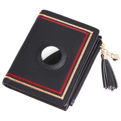 China Fashion Hawanik Air Tag Finder Wallet For Women Case Holder, Wallet Embroidery Slim Bifold Card Holder For AirTag for sale