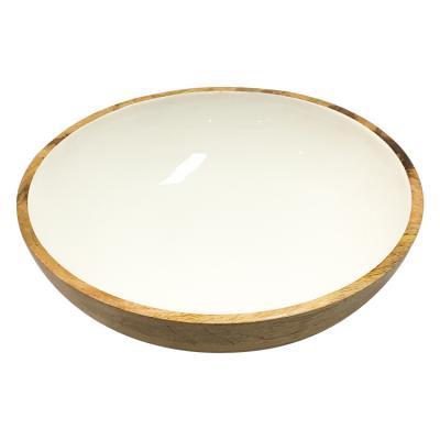 China Natual Wooden And White Salad Bowl Eco - Friendly Sustainable Color for sale