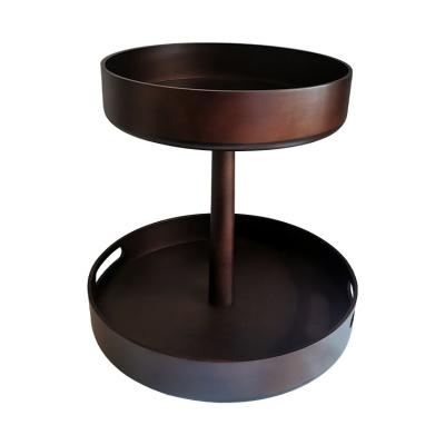 China Susan Kitchen Turn Multifunctional Wooden Lazy Tray Rotating 2 Tier Compressed Round Wooden Shelf Tray Viable Products for sale