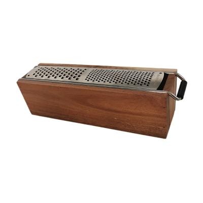 China Viable Accessories Cheese Kitchen Steel Hand Held Grater With Manual Wooden Container Cheese Grater Wooden Box Set for sale