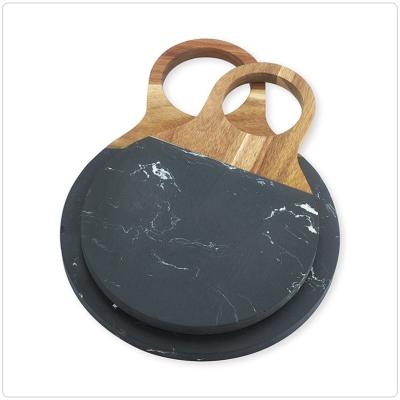 China Sustainable Kitchen Restaurant Around Marble With Wooden Serving Board Serving Tray Pastry Baking Board for sale