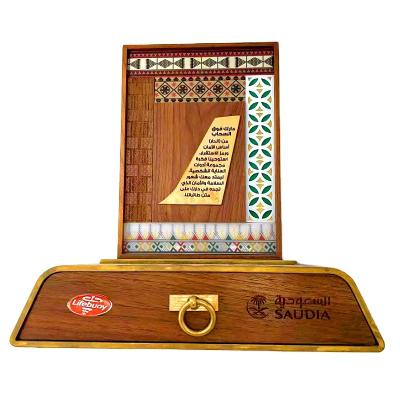 China Islamic In Current Islamic Design Style Solid Wood Logo Award Trophy Customizable Cheap Price Custom Material for sale