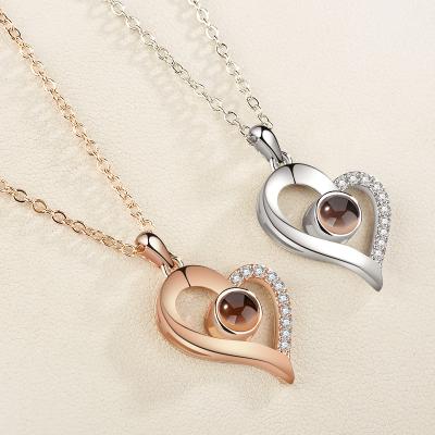 China High Quality Projection 100 Languages ​​I Love You Necklace For Women Love Memory Wedding Pendant Necklace Choker Gift For Lover for sale