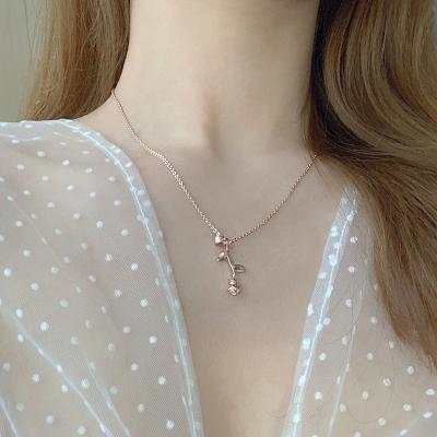 China High Quality Boho Style Rose Flower Necklace Rose Gold Fashion Jewelry Gifts I Love You Forever Rose Flower Pendant Necklace Charm Girl for sale