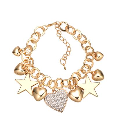 China High Quality Bracelets Jewelry Gold Plated Adjustable Heart Crystal Charm Key Heart Pendant Bangle Bracelet for sale