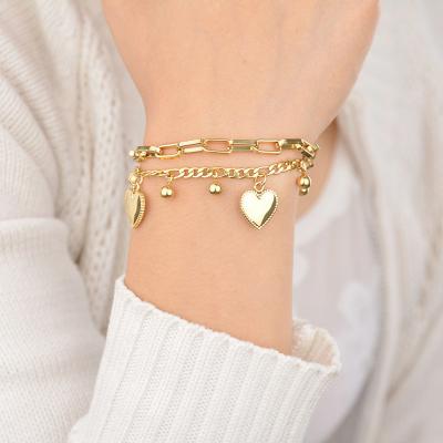 China High Quality Fashion Gold Chain Design Stainless Steel Couples Bracelets Beaded Tassel Heart Drop Charm Bracelet for sale