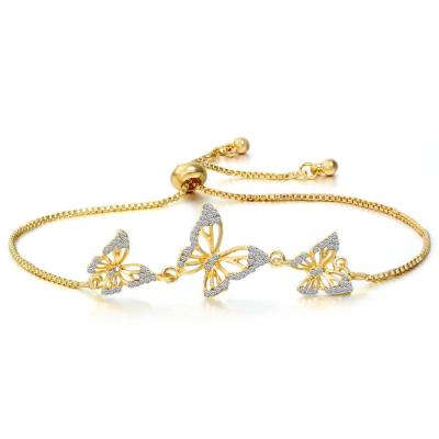 China High Quality Exquisite Zircon Jewelry Simple Gold Butterfly Adjustable Bangle Bracelet for sale