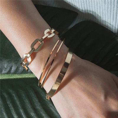 China TRENDY New Fashion Chain Link Geometric Thick Bracelet Set For Women Bangles Female Punk Open Charms Slap Bracelets for sale