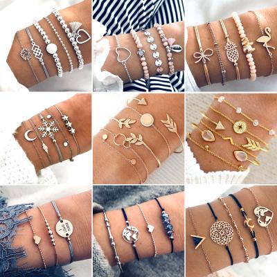 China High Quality Fashion Women Tasty Bracelets Set Heart Shell Star Moon Bow Map Crystal Bead Jewelry Boho Style Bracelet for sale