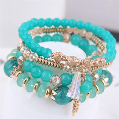 China BOHEMIA Candy Color Beaded Bracelet Bangles Multilayer Jewelry Fashion Beaded Crystal Bracelets for sale