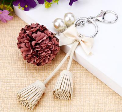 China High Quality Lace Flower Pearl Tassel Key Chain Tassel Accessories Bag Flower Pendant Pearl Lace Key Chain With Tassel for sale