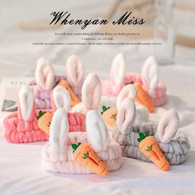 China High Quality Carrot Hair Band Coral Fleece Stretch Rabbit Ear Pet Girl's Fashionable Women Makeup Bady Girls Hair Band for sale