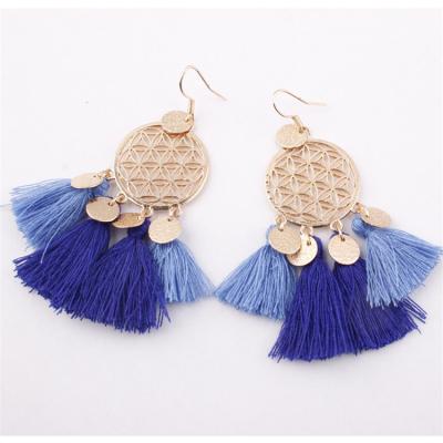 China Customized Trendy Trendy Gold Plated Long Metal Tassel Drop Earrings Round Earrings Jewelry New Design For Women for sale