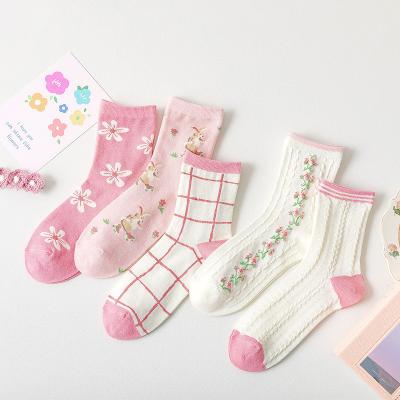 China Women's Breathable Two Socks Of The Girls Love Slouch Loose Women's Designer Stripes Tube Girl's Long Socks Pink for sale