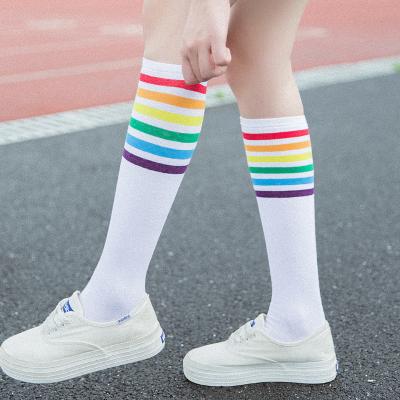 China Pink Breathable Women's Crew Sock Hot Teen Youth For Women Girl Ladies Girls Striped Tube Socks for sale