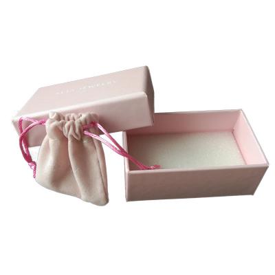 China Low MOQ Recyclable Pink Craft Gift Ring Necklace Bracelet Cufflink Paper Velvet Paper Bag Small Present Jewelry Box For Packing for sale