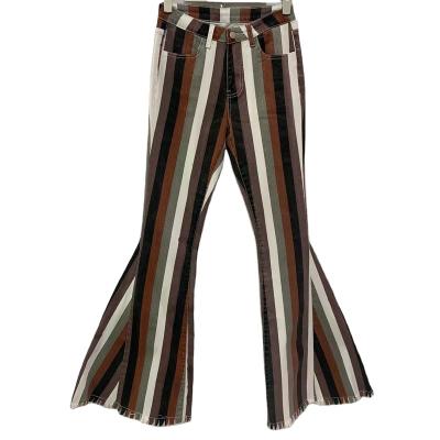 China Fashionable Women's High Waist QUICK DRY Elastic Striped Print Bell Bottoms for sale