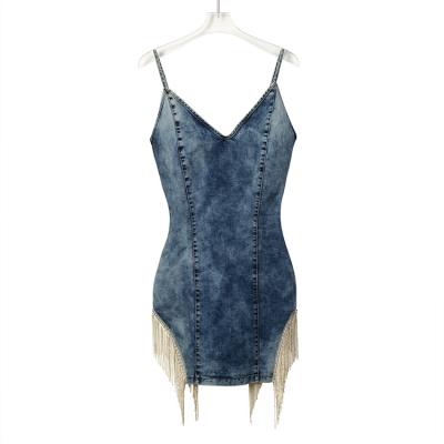 China Fashionable Denim Women's Cotton Polyester Accessories Car Anti-wrinkle Design Suspender Elastic Skirt for sale