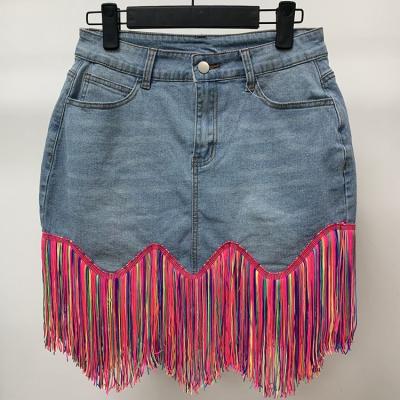 China Breathable New Fashion Hot Sale Women's Color Tassel Denim Short Skirt for sale