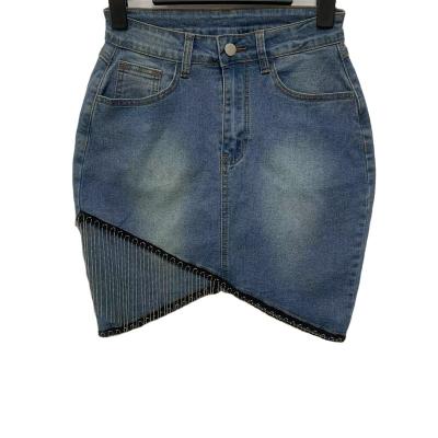 China Women's Tulip Edge Pleated Warp Denim Casual Tight Skirt Anti-Static for sale