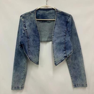 China QUICK DRY long sleeve collarless short denim jacket elastic denim jacket for sale