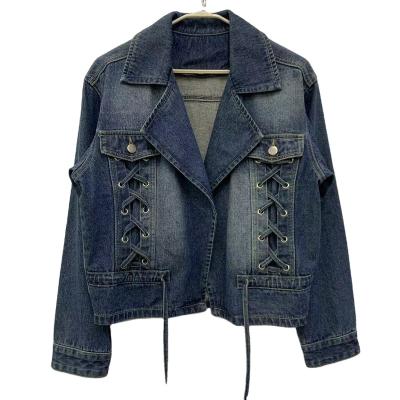 China QUICK DRY Women's front cardigan denim suit Lapel washed denim jacket cardigan for sale