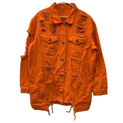 China QUICK DRY Women's Retro Denim Jacket Button Long Sleeve Youth Orange Denim Medium Length Jacket for sale