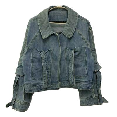 China QUICK DRY Women Denim Buckle Top Jacket Round Neck Doll Top for sale