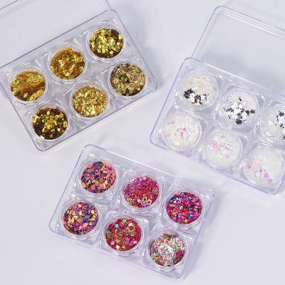 China 6pcs Nail Glitter Trendy Colorful Holographic Sequins Set Irregular Broken Glass Laser Gold Sequin Nail Art for sale